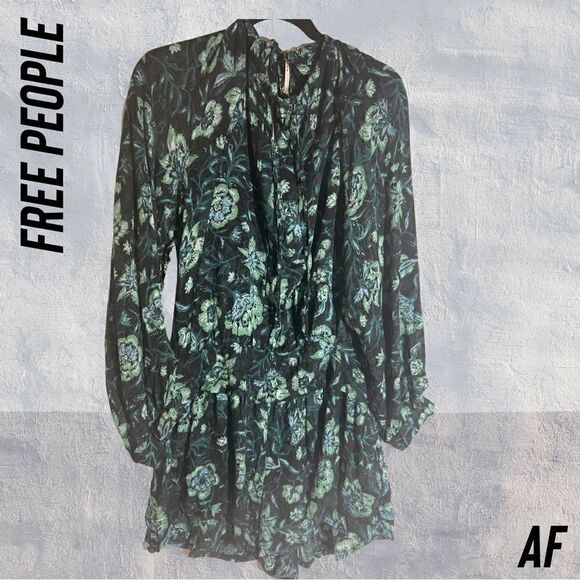 FREE PEOPLE DANCE TILL DAWN ROMPER NWT IN BLUE COMBO - Picture 3 of 6